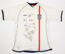 England 2001 signed replica home shirt inscribed Best Wishes and autographed by nine players