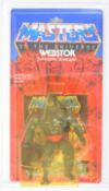 Vintage Mattel Masters of the Universe (MOTU) Webstor carded action figure, He-Man 1983, in custom