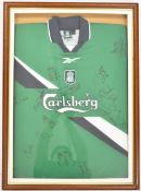 Liverpool F.C. replica football away shirt 1999 signed by fourteen players including autographs by