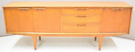 Jentique retro mid century modern sideboard with three central drawers, fall front cabinet and