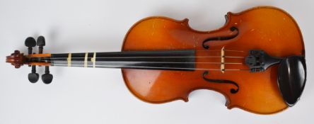Mid twentieth century Ralf Miles violin with 36cm single piece back and label to inside reading '