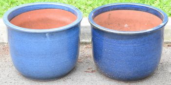 Pair of blue jardinières / garden planters, diameter 38cm, height 29cm