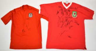 Wales replica retro home shirt 2006 autographed by twenty six players including the coach John