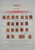 1854 1 Anna red on album page FU/FVU assembly of twenty two stamps including a mint example (heavy