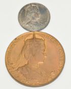 Edward VII 1902 bronze Coronation Medal together with a smaller silver example