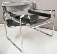 After Marcel Breuer mid century modern chrome framed and black leather upholstered 'Wassily'