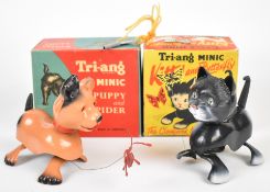 Two Tri-ang Minic clockwork toys comprising Puppy & Spider and Kitty & Butterfly, both in original