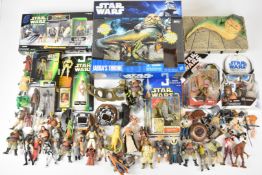 A collection of Hasbro Star Wars action figures to include Han Solo, Boba Fett, Chewbacca, C3-PO,