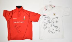 Welsh Rugby Union vintage signed replica Wales home shirt with presentation inscription and