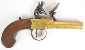 Wilkinson of Bristol flintlock pocket pistol with named and engraved lock, brass frame, line