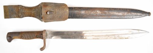 German Durkopp S 98/05 bayonet, with wooden grips, curved quillon and fullered blade with maker's