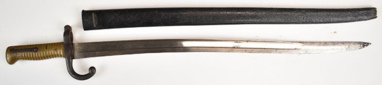 French 1866 pattern chassepot bayonet with ribbed brass handle, numbered to quillon 2718 and with