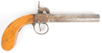 Unnamed percussion hammer action pocket pistol with wooden grip and 4 inch smooth-bored turn-off