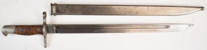 Japanese Type 30 Arisaka bayonet, the fullered blade with TALW Nagoya Arsenal mark, marked to end of