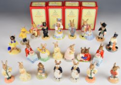 Twenty two Royal Doulton Bunnykins figures including Nurse, Joker, Happy Birthday etc, tallest 11cm