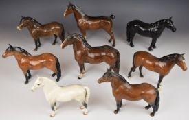 Eight Beswick horse figures for restoration including New Forest, Fell, Welsh Mountain, Exmoor,
