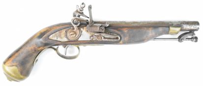 Flintlock hammer action pistol with lock stamped 'Tower' and with crown cypher, captive ram-rod,