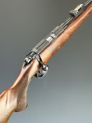 BRNO Model 2-E-S .22 bolt-action rifle with chequered semi-pistol grip, canvas and leather sling,