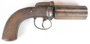 George Gibbs of Bristol 54 bore six-shot percussion bar hammer action pepperbox pistol / revolver