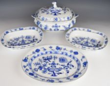 BWM and Co Meissen twin handled tureen, pair of serving dishes and a large oval platter decorated in