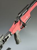 Sabatti STR-Sport 6.5mm Creedmoor bolt-action rifle with textured pistol grip, red metal body,