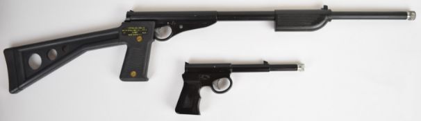 Two T J Harrington & Son .177 air guns M1920 pump-action air rifle with composite pistol grip and