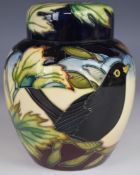 Moorcroft covered ginger jar decorated with birds in the Inglewood pattern, dated 2002 to base,