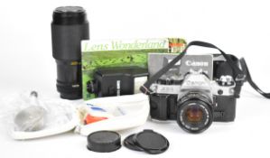 Canon AE-1 Program 35mm SLR camera, with Canon FD 50mm 1:1.8 and 70-210mm 1:4 lenses, Speedlight