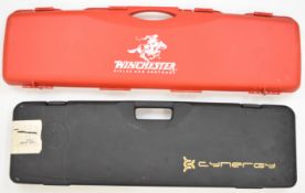 Two shotgun cases, one Winchester the other Browning Cynergy, both with fitted interiors for an over