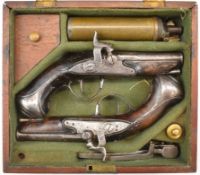 A pair of Queen Anne percussion converted from flintlock coat pistols, each with engraved and
