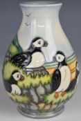 Moorcroft pedestal vase decorated in the Puffin pattern, dated 97, H14cm