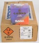 Two hundred and fifty 16 bore Saga Gold 28g 5 shot shotgun cartridges, sealed in original box.
