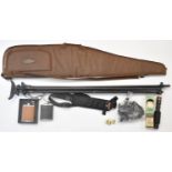 A collection of gun and shooting related items comprising Armex padded shotgun or rifle slip, Rotext