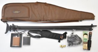 A collection of gun and shooting related items comprising Armex padded shotgun or rifle slip, Rotext