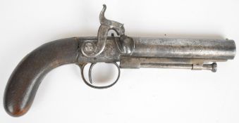 George Gibbs of Bristol percussion hammer action pocket pistol with engraved lock and trigger guard,