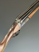 Laurona 12 bore side by side shotgun with engraved locks, underside, trigger guard, thumb lever