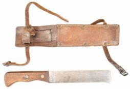 Small British machete / survival knife marked with Gregsteel to 19.5cm blade, with leather sheath