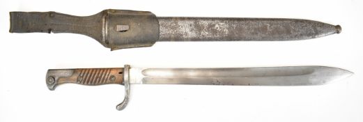 German WW1 98/05 pattern bayonet with part muzzle ring, slatted wooden grips, Alex Coppel Solingen