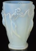 Marius Ernest for Sabino La Ronde Art Deco opalescent glass vase decorated with nude female figures,