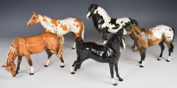 Five limited edition Cheval horses including Piebald, Skewbald, Appaloosa, etc, tallest 21cm