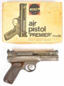 Webley Senior .177 air pistol with named and chequered Bakelite grips and adjustable sights,