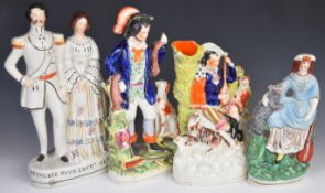 Four 19th/20thC Staffordshire figures / spill vase including 'Princess Royal of Prussia', tallest