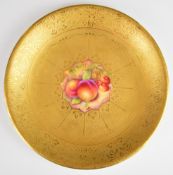 Royal Worcester painted fruit cabinet plate with decoration of peaches and cherries and a gilded