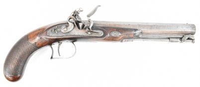 William Hollis of London 40 bore flintlock duelling pistol with engraved lock signed 'WM Hollis',