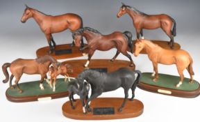 Six Beswick / Royal Doulton horses including Mill Reef, Mr Frisk, Black Beauty and Foal, First