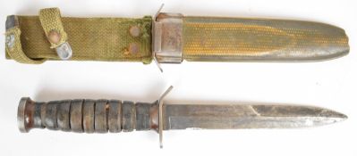 US M3 fighting knife/ bayonet with wooden grip, quillon stamped 'USM3 Imperial' and 17cm blade, in