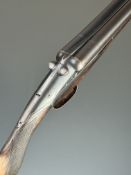 Darne 16 bore side by side shotgun with sliding action, named and engraved top lever, chequered