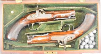 A pair of William Bond of London 16 bore percussion hammer action pistols, each with named and