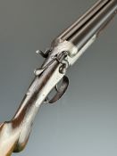 Midland Gun Co 12 bore side by side hammer action shotgun with engraved locks, hammers, underside,