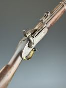 Enfield three band percussion hammer action Snider rifle with lock stamped '1863 Enfield' and with